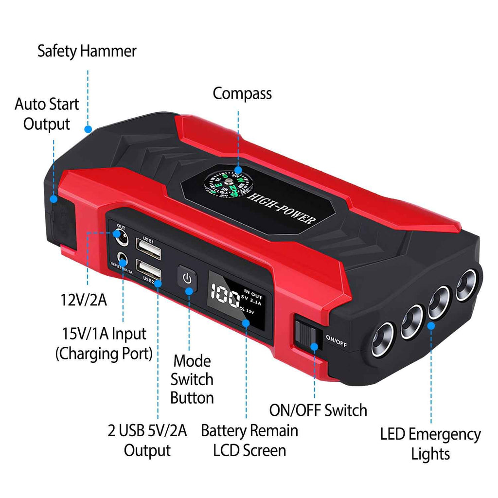 Car Jump Starter 800A 28000mAh with LCD & LED Light