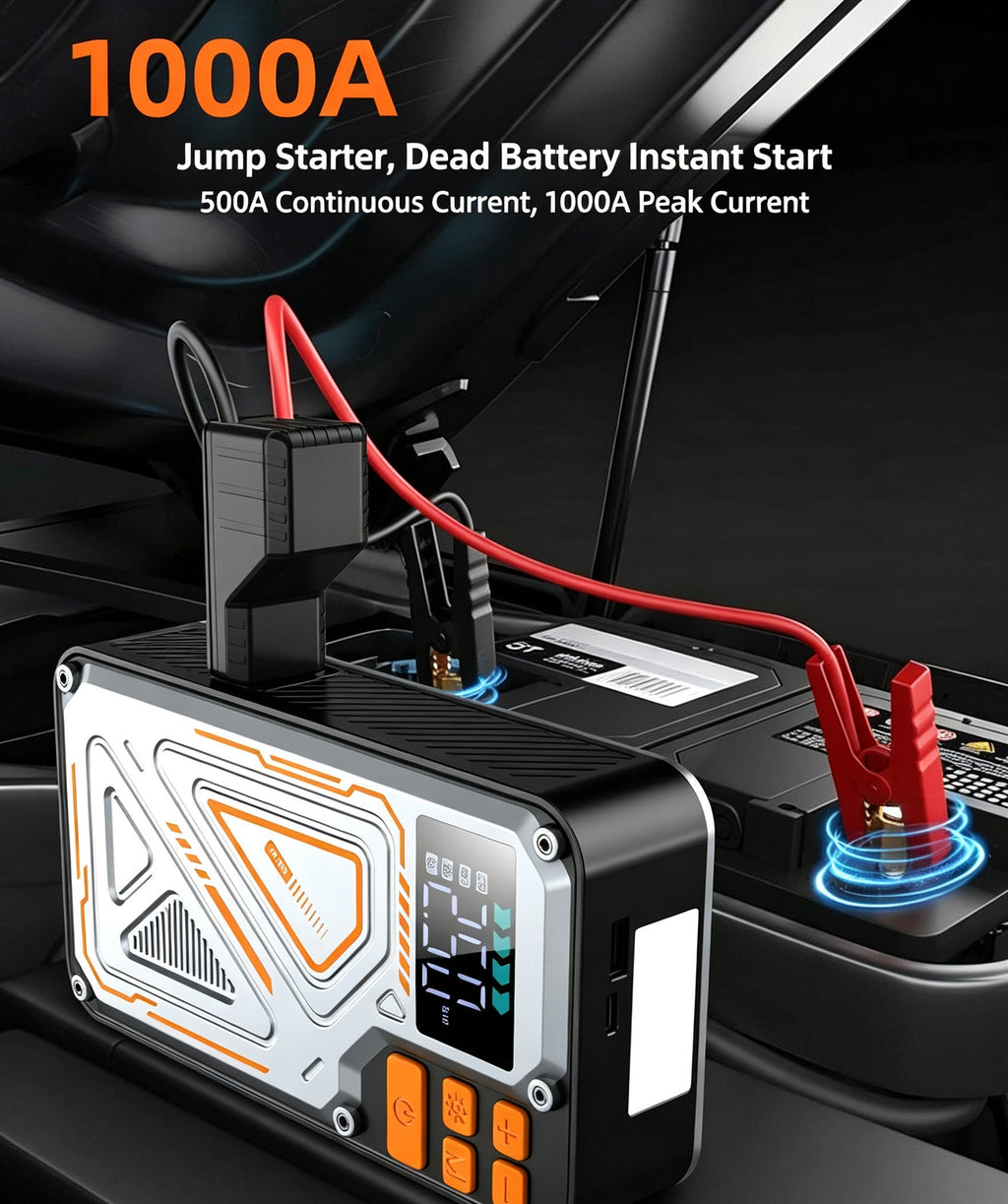 Tire Inflator, Auto Emergency Battery Booster Pack With Air Compressor, Onboard Air Compressor