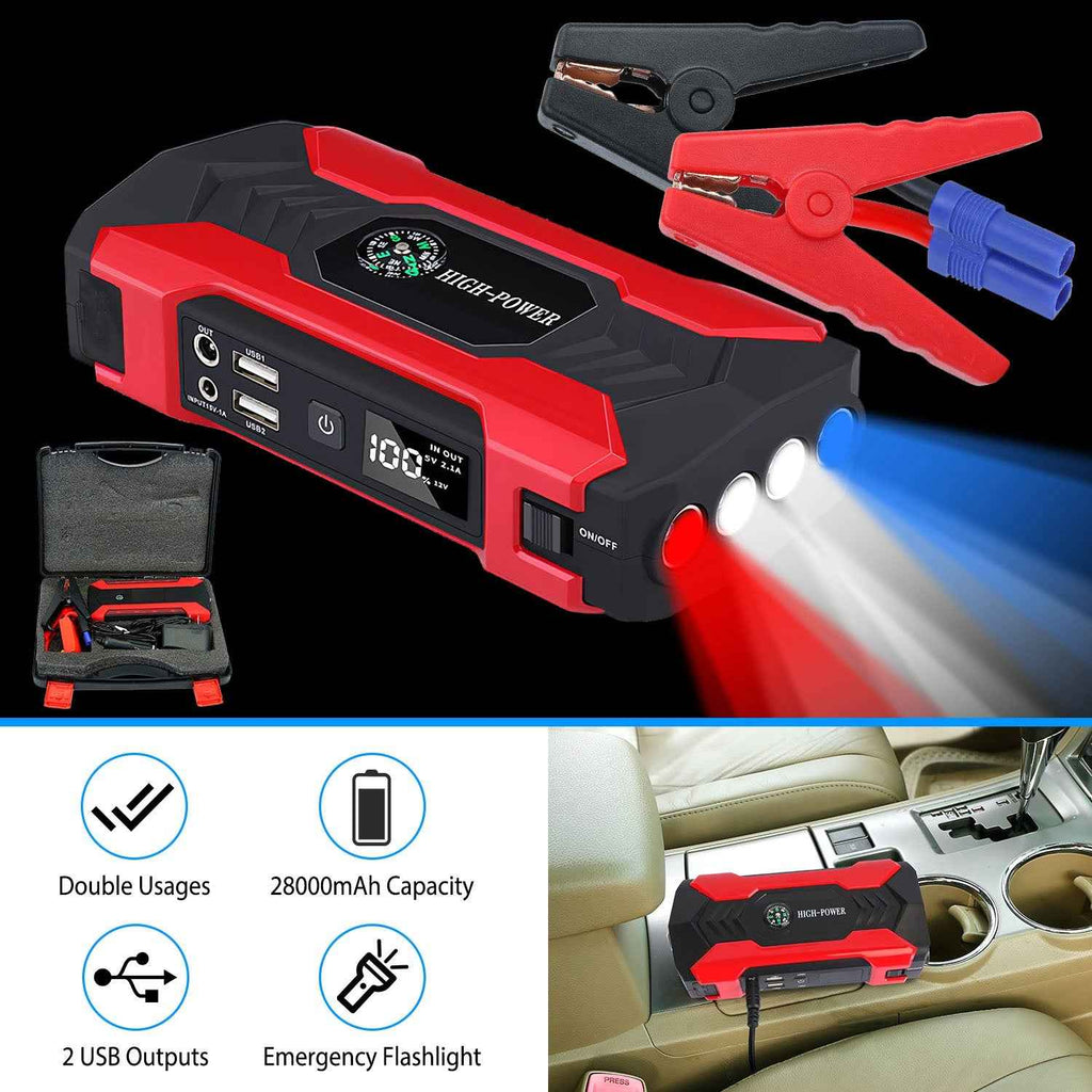 Car Jump Starter 800A 28000mAh with LCD & LED Light