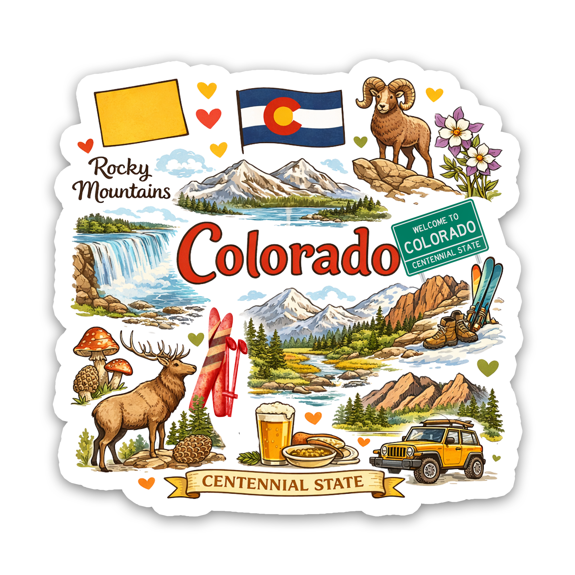 Regional Sticker – Colorado Centennial State Icons Sticker