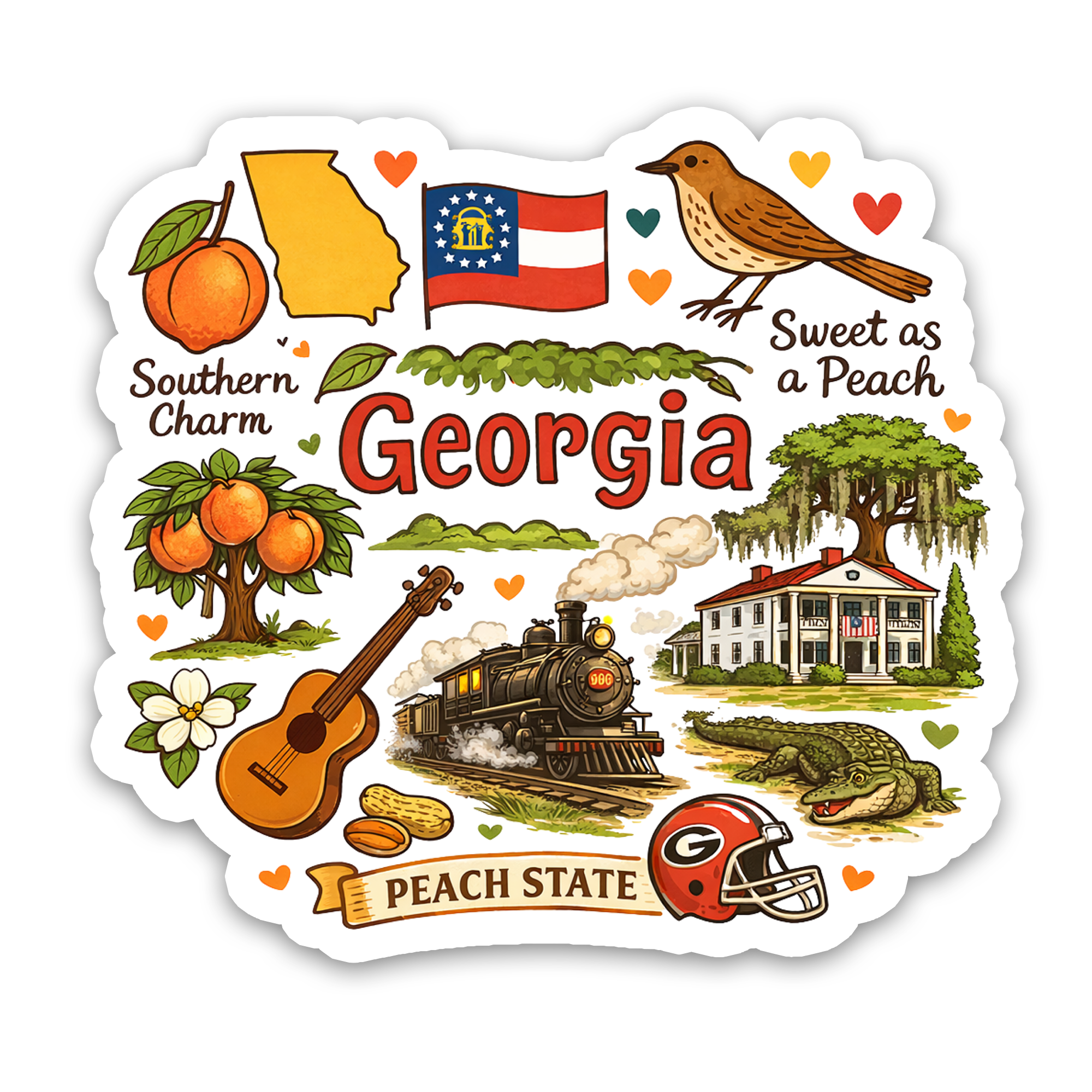 Regional Sticker – Georgia Peach State Symbols Icons Sticker