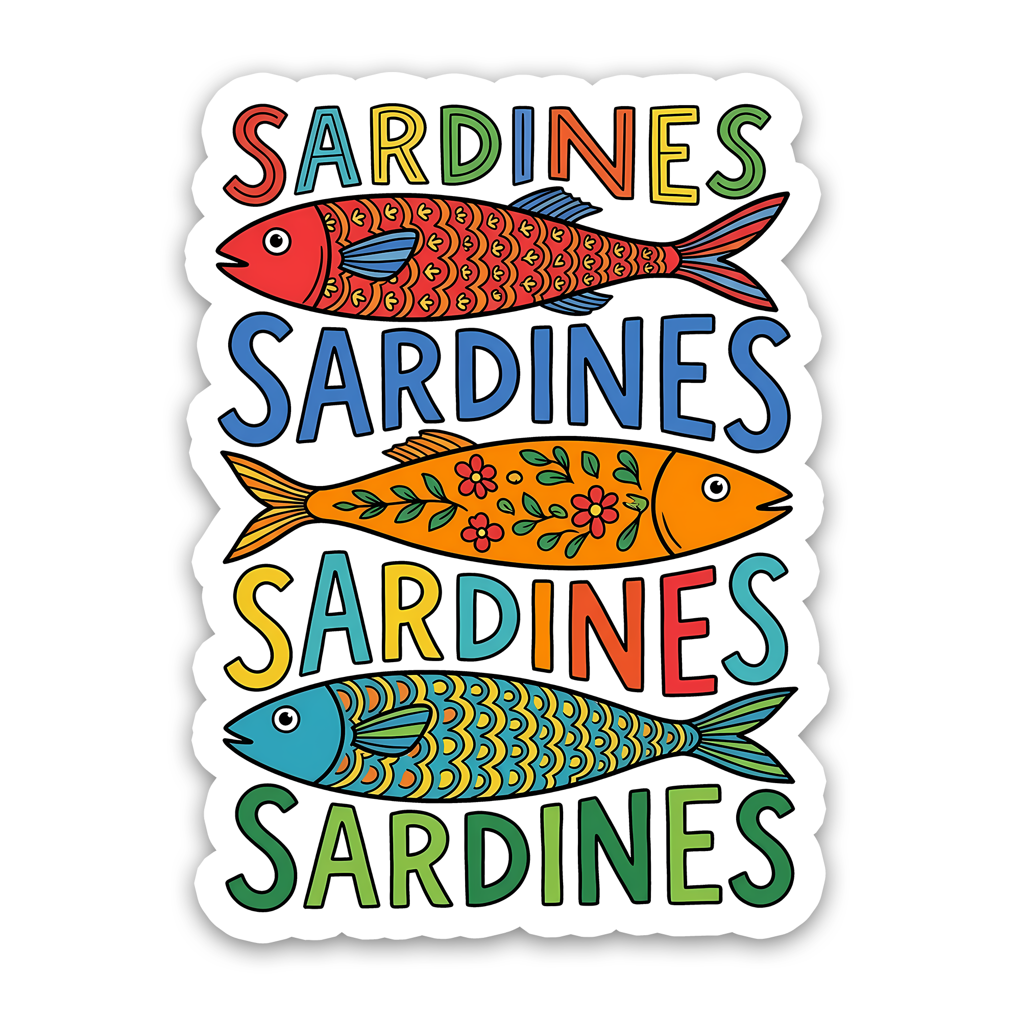 Food Sticker – Retro Colorful Sardines Pattern Art Sticker
