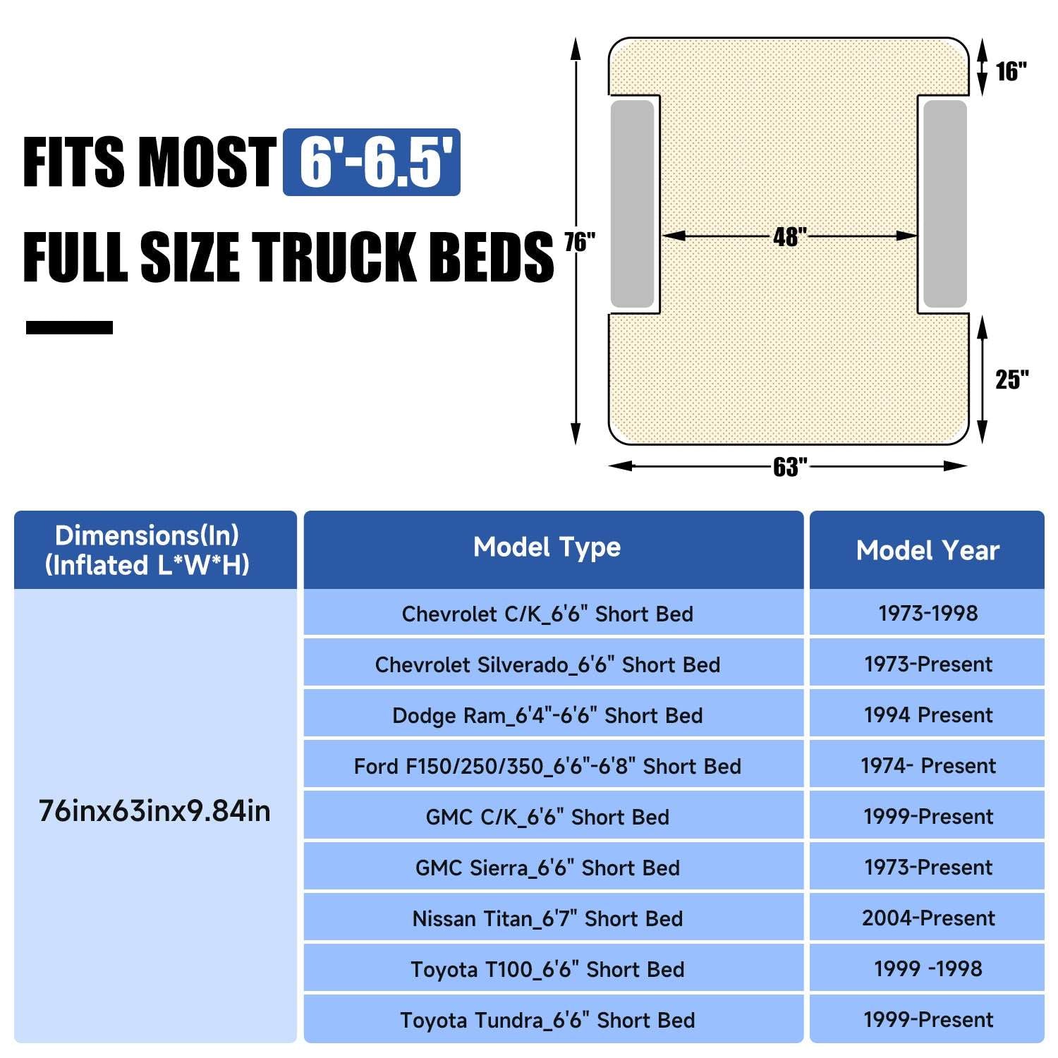 DikaSun 6.0-6.5 FT Full Size Pickup Truck Bed Air Mattress,Black