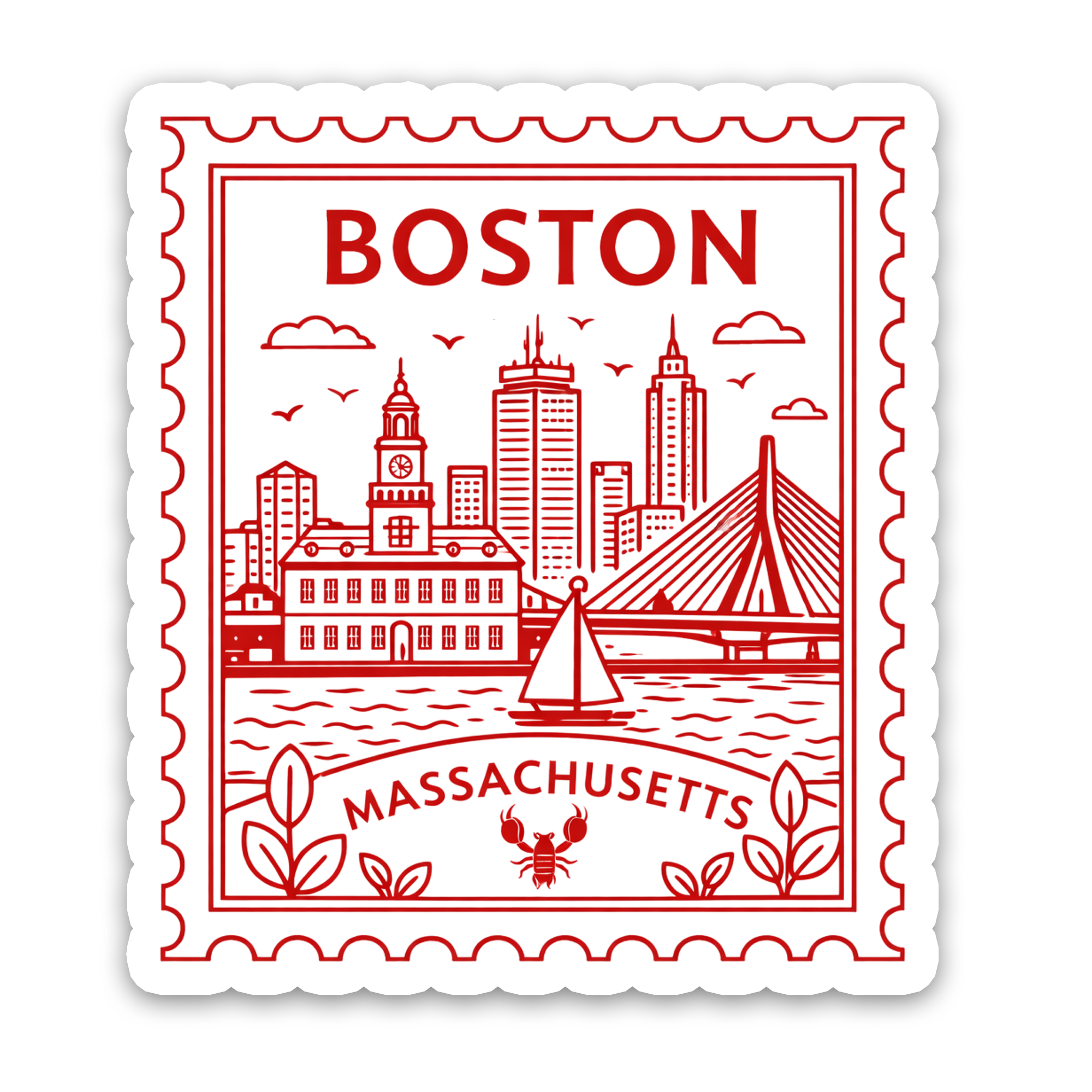 Retro Postage Stamp – Boston Massachusetts Sticker