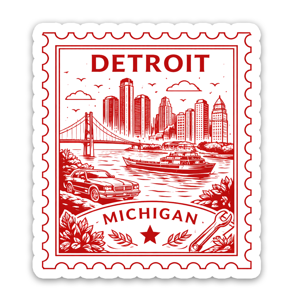 Retro Postage Stamp – Detroit Michigan Sticker