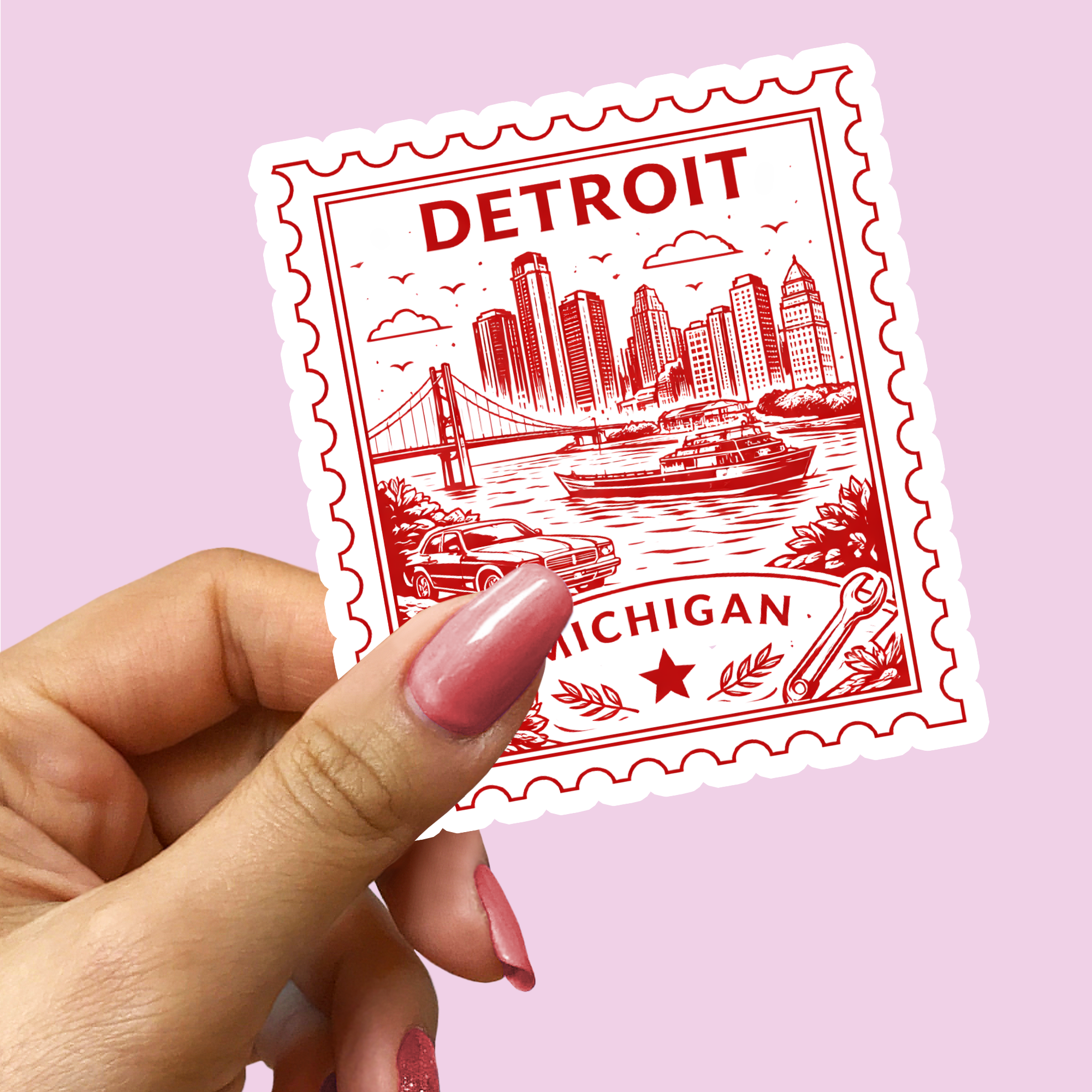 Retro Postage Stamp – Detroit Michigan Sticker