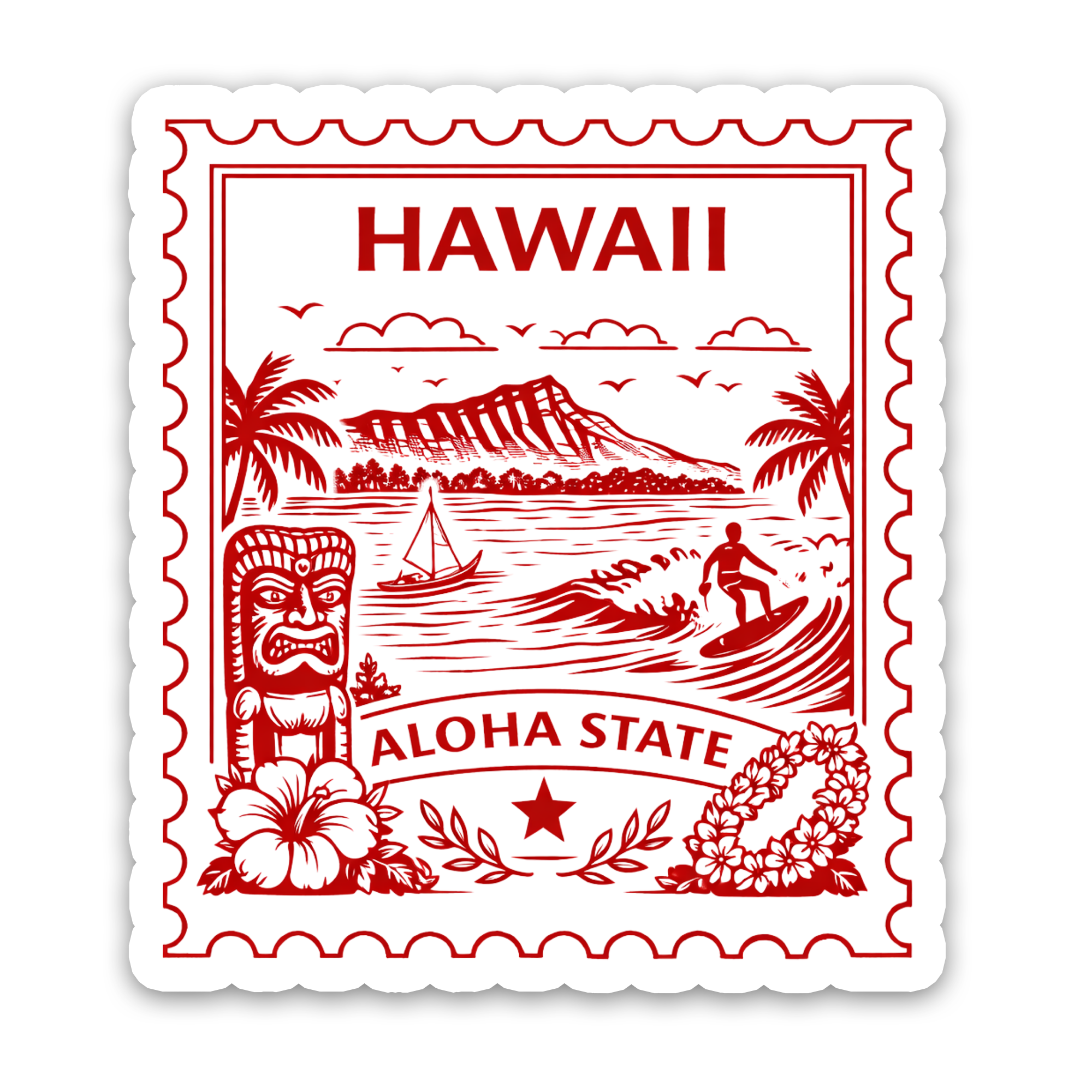 Retro Postage Stamp – Hawaii Honolulu Sticker